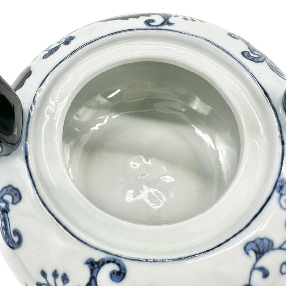 Pier 1 Vintage Handpainted Porcelain Tea Pot Black Blue White Floral Design - Picture 7 of 12